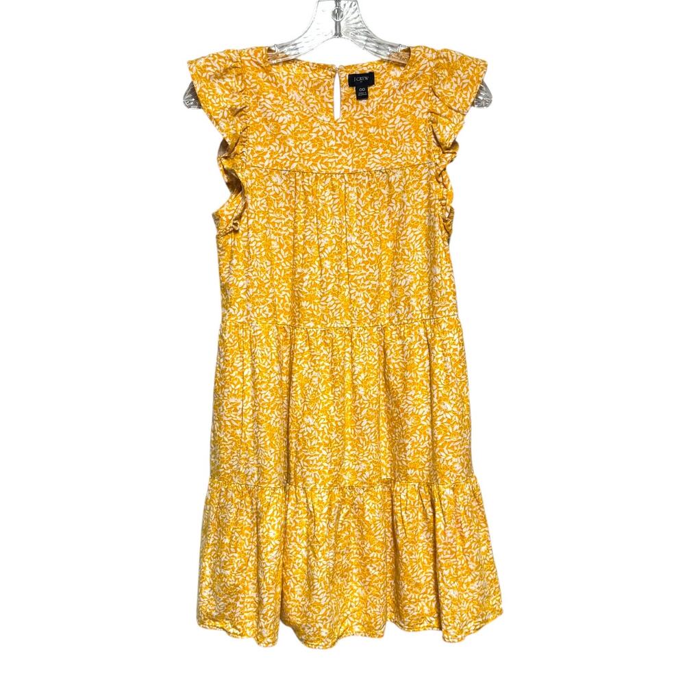 J.Crew Factory Linen Ruffle Sleeve Tiered Dress Sweet Marigold Yellow White 00